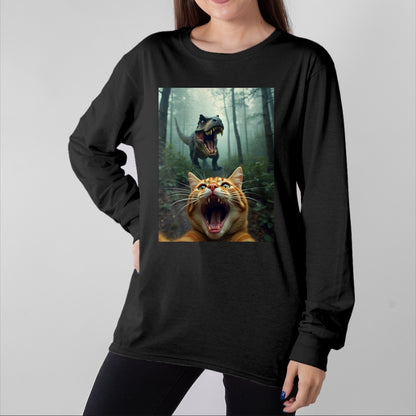 Best Dinosaur Lover Shirt, Funny Dinosaur UnisexT-Shirt/Hoodie/Sweatshirt HLT00 -Cat Selfie with T-Rex Dinosaur T-Shirt, Men, Black, 3X-Large