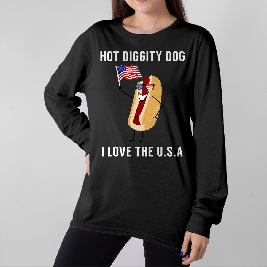 Dog Love Shirt, Dog Lover Gift T-Shirt/Hoodie/Sweatshirt HLT00 - Hot Diggity Dog I Love USA - Funny Fourth of July T-Shirt (1)