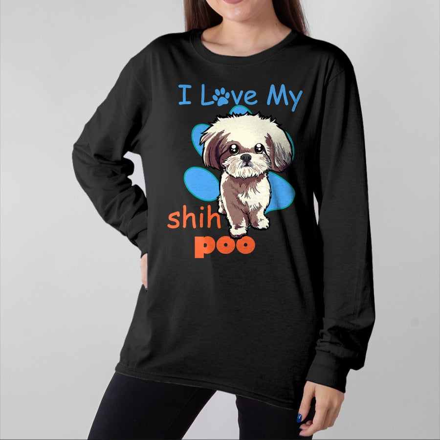 Dog Love Shirt, Dog Lover Gift T-Shirt/Hoodie/Sweatshirt HLT00 - I Love My Shih Poo Shirt Best Dog Lover Paw Print Christmas T-Shirt