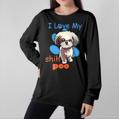 Dog Love Shirt, Dog Lover Gift T-Shirt/Hoodie/Sweatshirt HLT00 - I Love My Shih Poo Shirt Best Dog Lover Paw Print Christmas T-Shirt