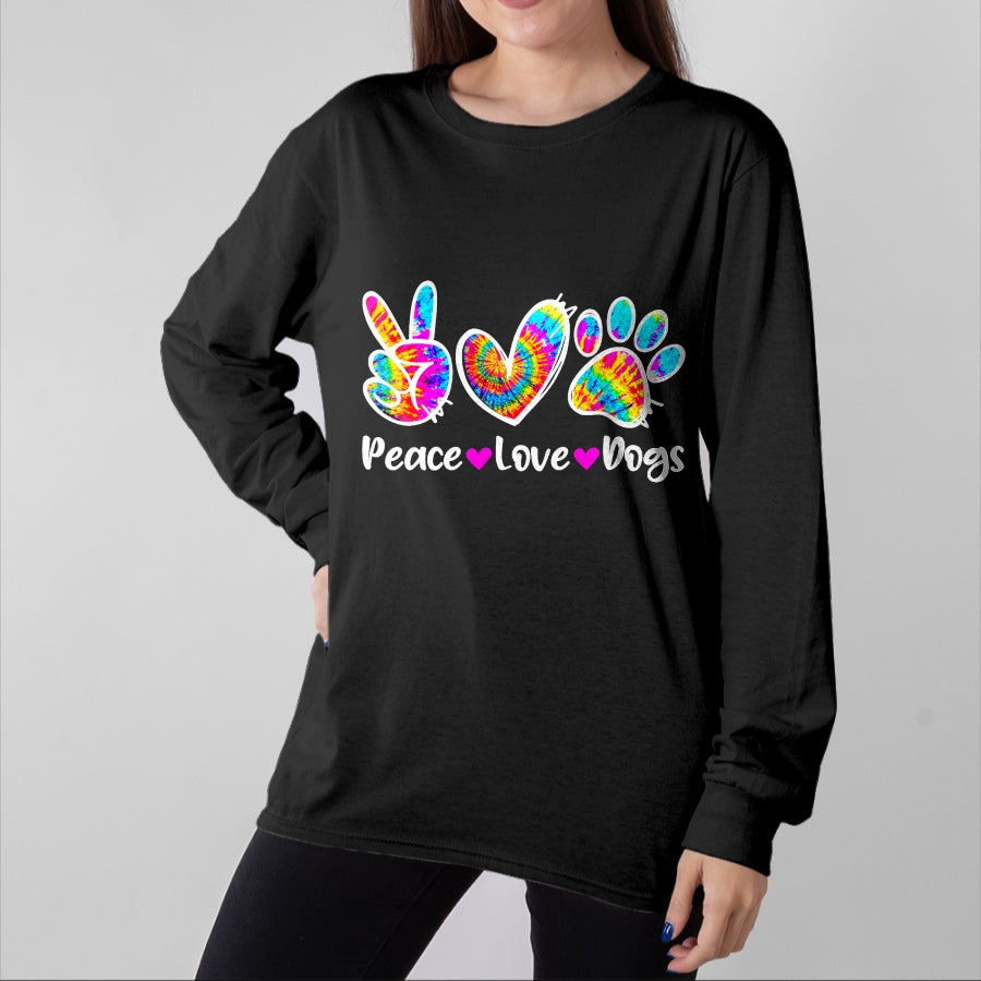 Dog Love Shirt, Dog Lover Gift T-Shirt/Hoodie/Sweatshirt HLT00 - Cute Peace Love Dogs Tie Dye Dog Paw Dog Mom Mothers Day T-Shirt