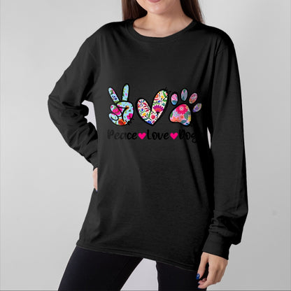 Dog Love Shirt, Dog Lover Gift T-Shirt/Hoodie/Sweatshirt HLT00 - Peace Love Dogs Floral Dog Paw Dog Mom Cute Mother_s Day T-Shirt