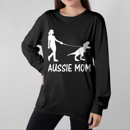 Dog Love Shirt, Dog Lover Gift T-Shirt/Hoodie/Sweatshirt HLT00 - Aussie Mom Australian Shepherd Dog Dinosaur Women Mother T-Shirt