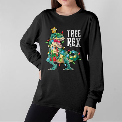 Best Dinosaur Lover Shirt, Funny Dinosaur UnisexT-Shirt/Hoodie/Sweatshirt HLT00 - Dinosaur Christmas Tree Rex Pajamas Men Boys Xmas Lights T-Shirt Small
