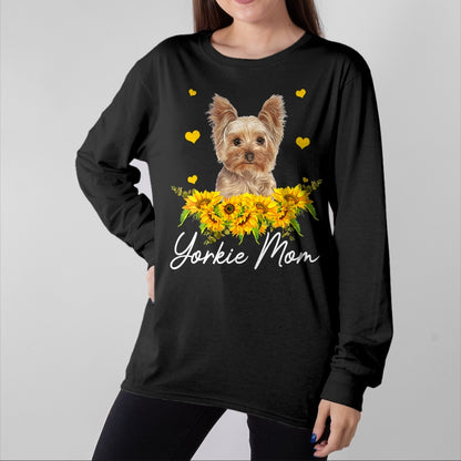Dog Love Shirt, Dog Lover Gift T-Shirt/Hoodie/Sweatshirt HLT00 - Womens Sunflower Yorkie Mom Dog Lover T-Shirt