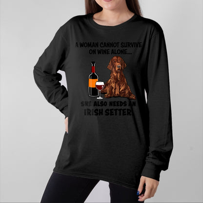 Dog Love Shirt, Dog Lover Gift T-Shirt/Hoodie/Sweatshirt HLT00 - Funny Irish Setter & Wine Lover Dog Mom Surprise T-Shirt