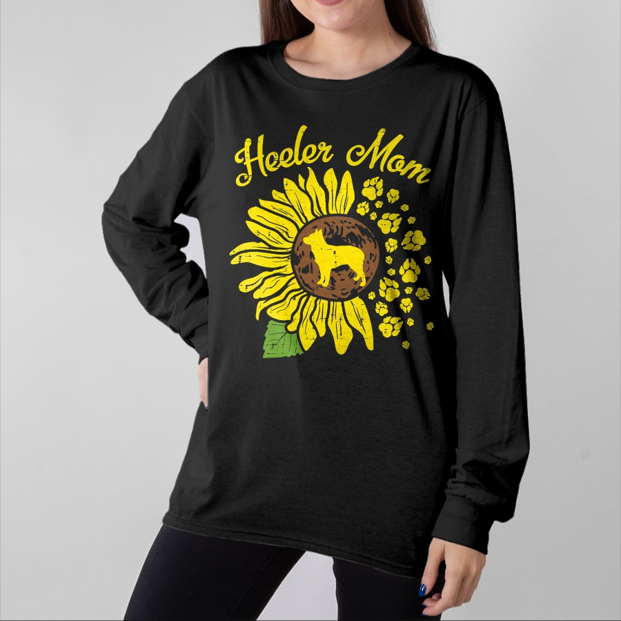 Dog Love Shirt, Dog Lover Gift T-Shirt/Hoodie/Sweatshirt HLT00 - Heeler Mom Sunflower Paw Blue Red Australian Cattle Dog Gift T-Shirt