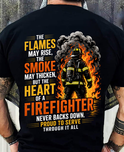 HEART OF A FIREFIGHTER NEVER BACKS DOWN- T-SHIRTS FOR MEN - TOBY00 (SKU2608-533)