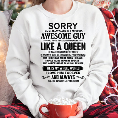 December - Sorry I am already taken by a freaking awesome guy - Gift for Wife From Husband - TOBY12 (SKU-SRG-12)