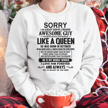 October - Sorry I am already taken by a freaking awesome guy - Gift for Wife From Husband - TOBY10 (SKU08-25-10)