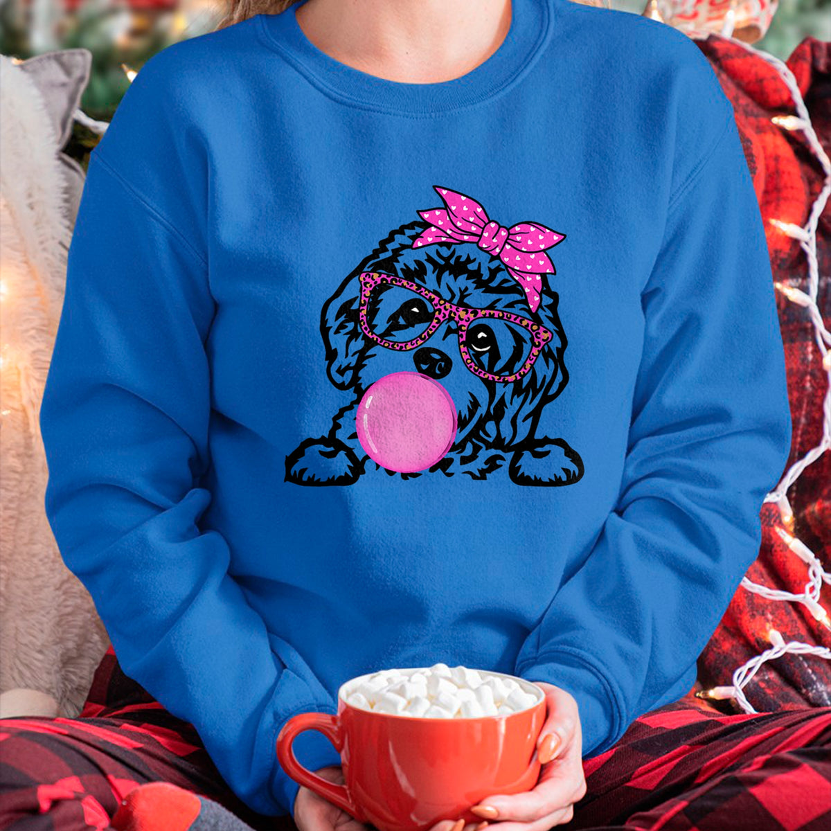 Dog Love Shirt, Dog Lover Gift T-Shirt/Hoodie/Sweatshirt HLT00 - Cavapoo dog mom with bubble gum bandana glasses T-Shirt
