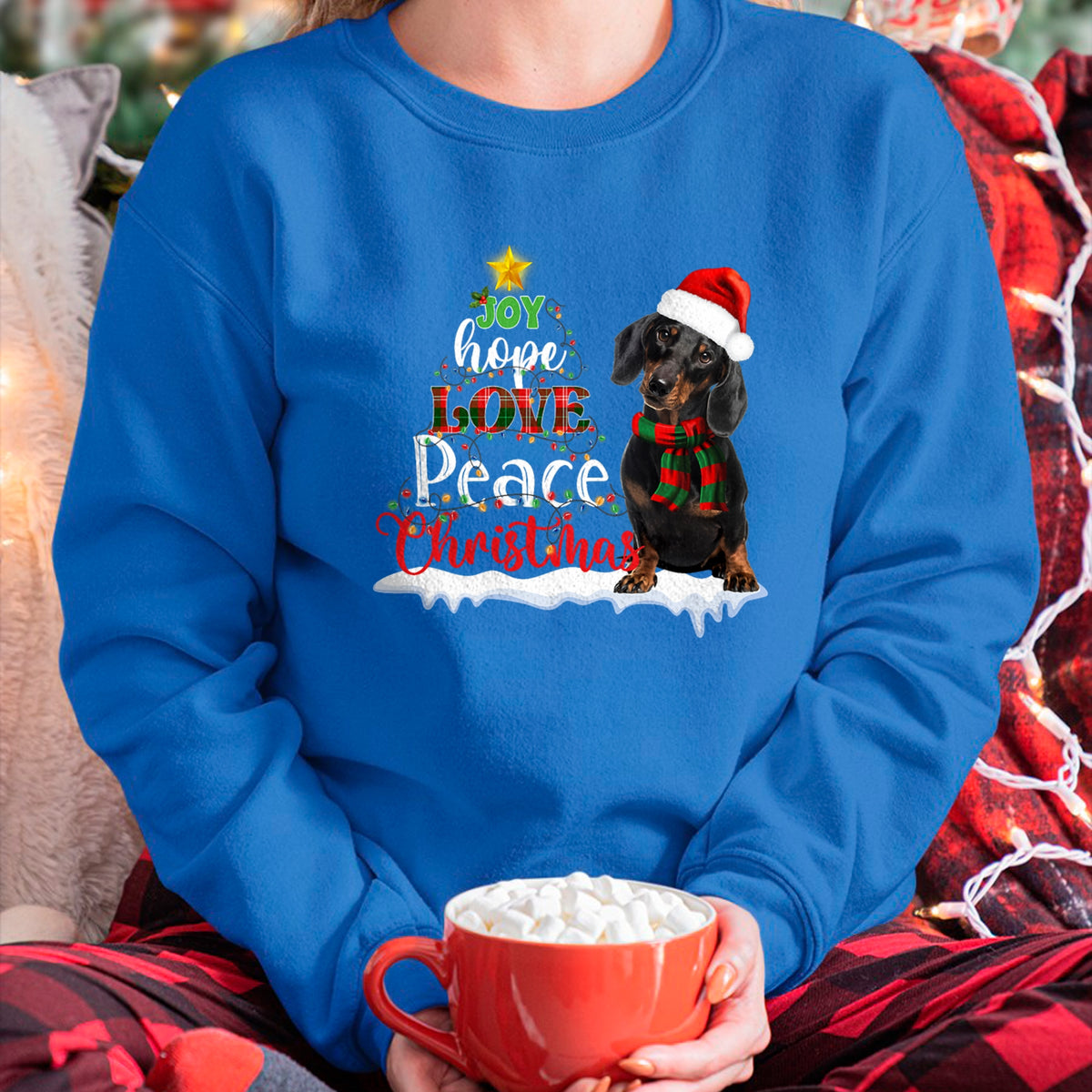 Dog Love Shirt, Dog Lover Gift T-Shirt/Hoodie/Sweatshirt HLT00 - Cute Dachshund Joy Hope Love Peace Christmas Xmas Wiener Dog T-Shirt
