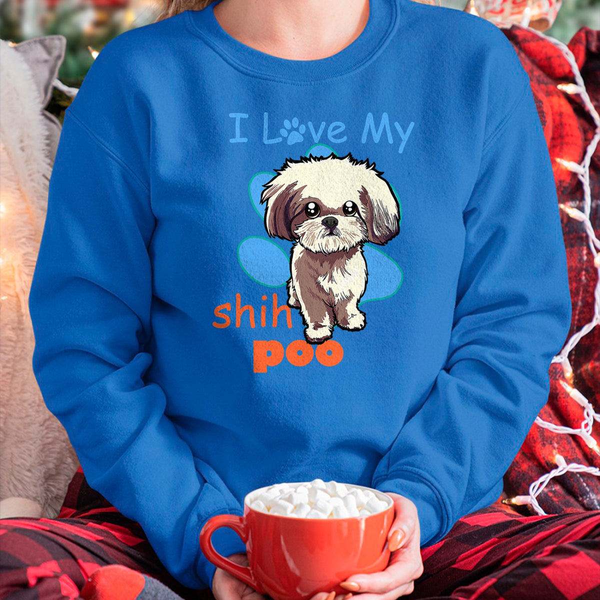 Dog Love Shirt, Dog Lover Gift T-Shirt/Hoodie/Sweatshirt HLT00 - I Love My Shih Poo Shirt Best Dog Lover Paw Print Christmas T-Shirt