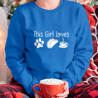 Dog Love Shirt, Dog Lover Gift T-Shirt/Hoodie/Sweatshirt HLT00 - THIS GIRL LOVES DOGS TACOS COFFEE T-Shirt Women Mom Gift