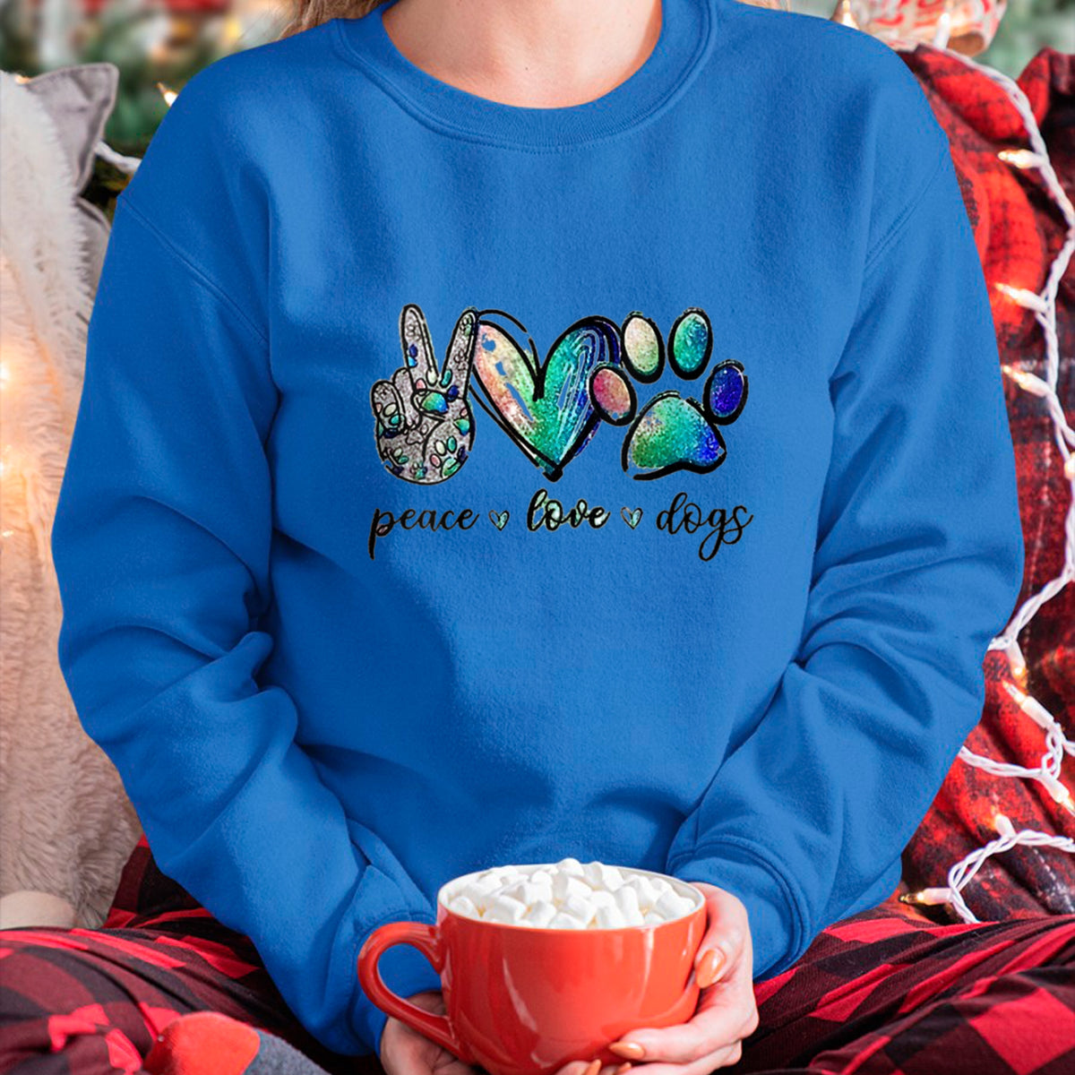 Dog Love Shirt, Dog Lover Gift T-Shirt/Hoodie/Sweatshirt HLT00 - Womens Peace love dogs V-Neck T-Shirt