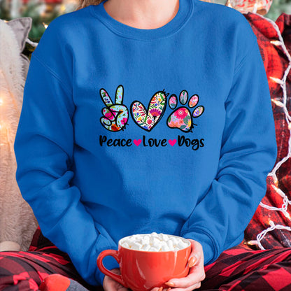 Dog Love Shirt, Dog Lover Gift T-Shirt/Hoodie/Sweatshirt HLT00 - Peace Love Dogs Floral Dog Paw Dog Mom Cute Mother_s Day T-Shirt