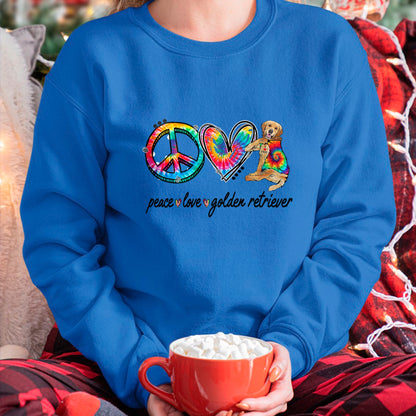 Dog Love Shirt, Dog Lover Gift T-Shirt/Hoodie/Sweatshirt HLT00 - Peace Love Golden Retriever Tie Dye Rainbow Dog Lover T-Shirt