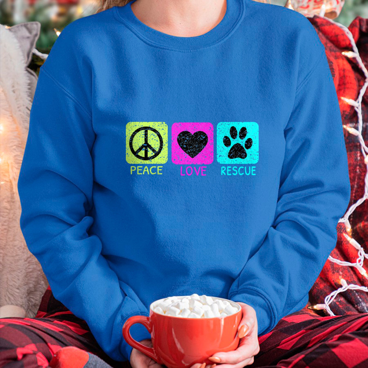 Dog Love Shirt, Dog Lover Gift T-Shirt/Hoodie/Sweatshirt HLT00 - Peace Love Rescue Dogs Distressed Graphic Animal Lovers Long Sleeve T-Shirt