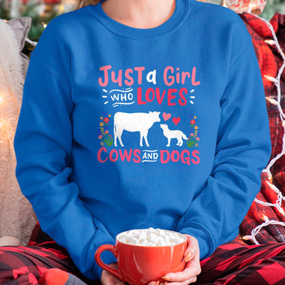 Dog Love Shirt, Dog Lover Gift T-Shirt/Hoodie/Sweatshirt HLT00 - Cow Lover Gift Just a Girl Who Loves Cows and Dogs Farmer T-Shirt