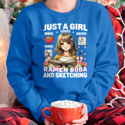Dog Love Shirt, Dog Lover Gift T-Shirt/Hoodie/Sweatshirt HLT00 - Just A Girl Who Loves Anime Ramen Dogs Boba And Sketching T-Shirt