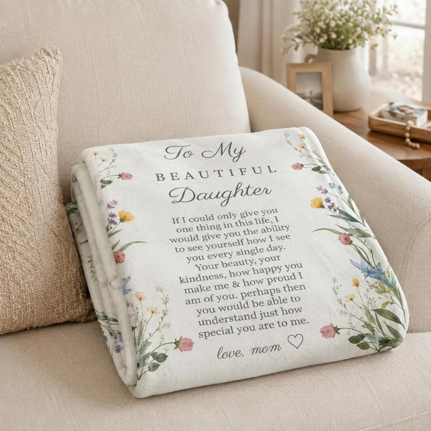 To My Beautiful Daughter: To See Yourself The Way I Do, A Loving Hug Just For You | Wildflower Blanket From Mom - Toby00 (Copy)