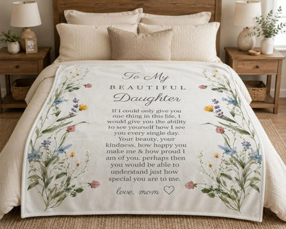 To My Beautiful Daughter: To See Yourself The Way I Do, A Loving Hug Just For You | Wildflower Blanket From Mom - Toby00 (Copy)