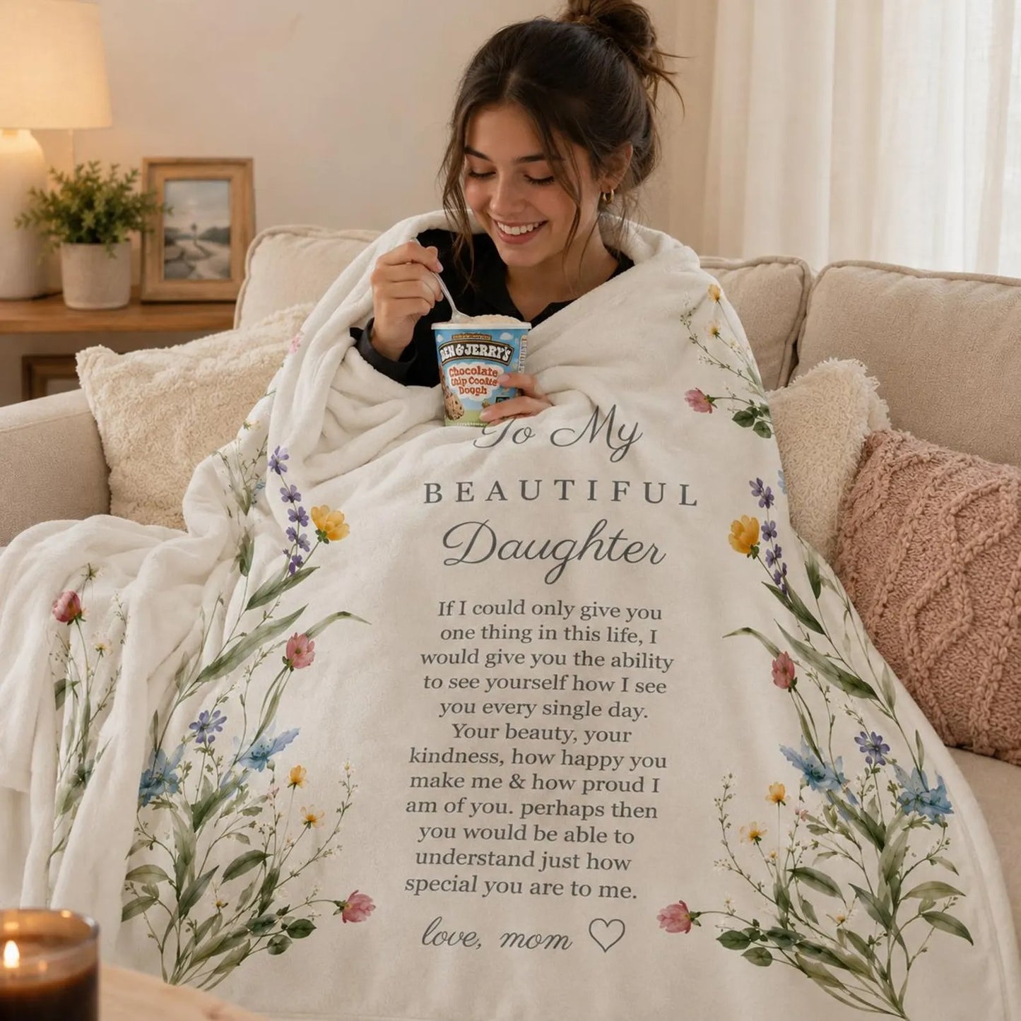 To My Beautiful Daughter: To See Yourself The Way I Do, A Loving Hug Just For You | Wildflower Blanket From Mom - Toby00 (Copy)