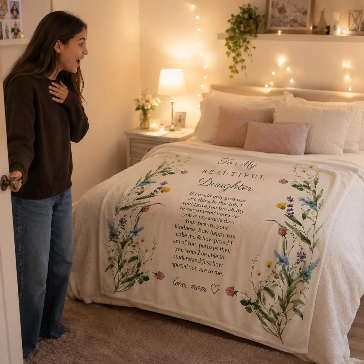 To My Beautiful Daughter: To See Yourself The Way I Do, A Loving Hug Just For You | Wildflower Blanket From Mom - Toby00 (Copy)