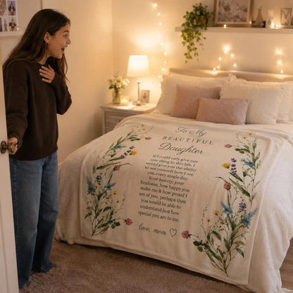 To My Beautiful Daughter: To See Yourself The Way I Do, A Loving Hug Just For You | Wildflower Blanket From Mom - Toby00 (Copy)