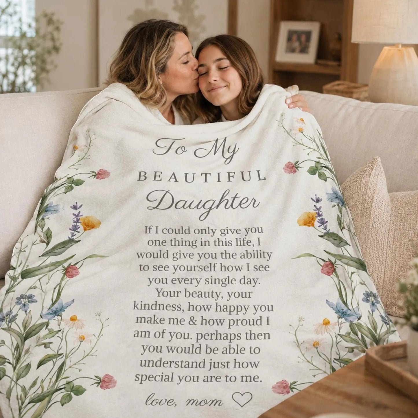 To My Beautiful Daughter: To See Yourself The Way I Do, A Loving Hug Just For You | Wildflower Blanket From Mom - Toby00 (Copy)