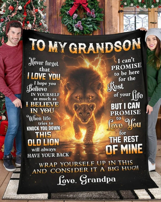 To My Grandson Lion Blanket "Wrap Yourself Up In This Big Hug" – Heartfelt Emotional Present From Grandpa - Toby00