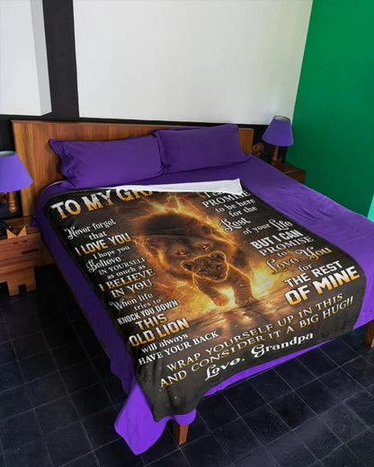 To My Grandson Lion Blanket "Wrap Yourself Up In This Big Hug" – Heartfelt Emotional Present From Grandpa - Toby00