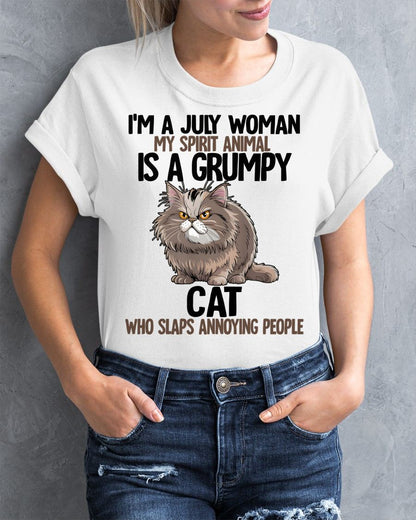 JULY - MY SPIRIT ANIMAL IS A GRUMPY CAT - BIRTHDAY SHIRT FOR WOMEN - TOBY07 (SKU12-278-07)