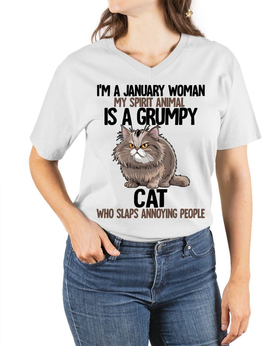 JANUARY - MY SPIRIT ANIMAL IS A GRUMPY CAT - BIRTHDAY SHIRT FOR WOMEN - TOBY01 (SKU12-278-01)
