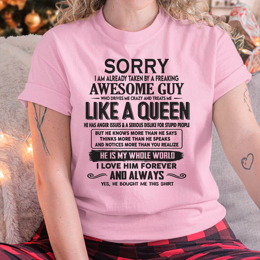 Sorry I am already taken by a freaking awesome guy - Gift for Wife From Husband - TOBY00 (SKU08-25-00)