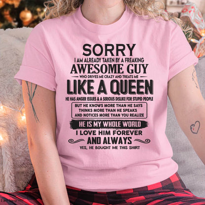 Sorry I am already taken by a freaking awesome guy - Gift for Wife From Husband - TOBY00 (SKU08-25-00)