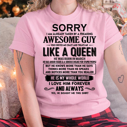 March - Sorry I am already taken by a freaking awesome guy - Gift for Wife From Husband - TOBY03 (SKU-SRG-03)