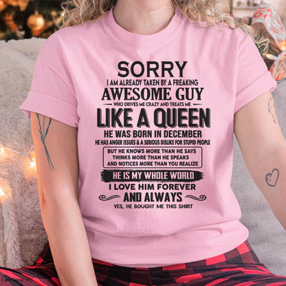 December - Sorry I am already taken by a freaking awesome guy - Gift for Wife From Husband - TOBY12 (SKU08-25-12)