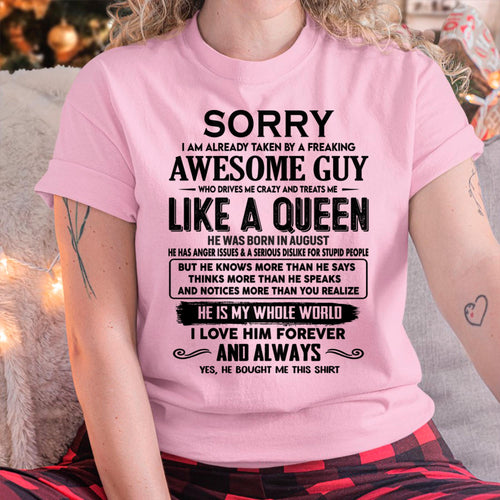 August - Sorry I am already taken by a freaking awesome guy - Gift for Wife From Husband - TOBY08 (SKU-SRG-08)